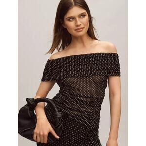 Anthropologie Maeve Off The Shoulder Mesh Top Black White Size S